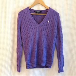 Ralph Lauren Purple Cable Knit V Neck Sweater M